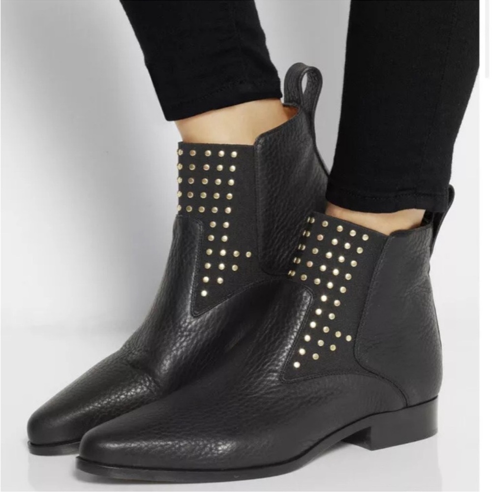 Chloe Drew Gold Studded Black Ankle Chelsea Boot